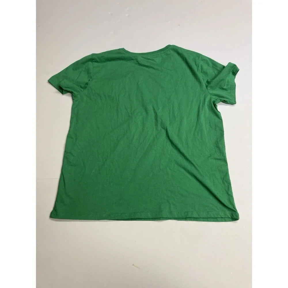 Women's Green Lucky Shamrock Graphic Embroidered Round Neck Knit T-Shirt M